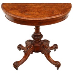 Viktorianischer klappbarer Demilune-Kartentisch aus Wurzelnussholz, um 1860