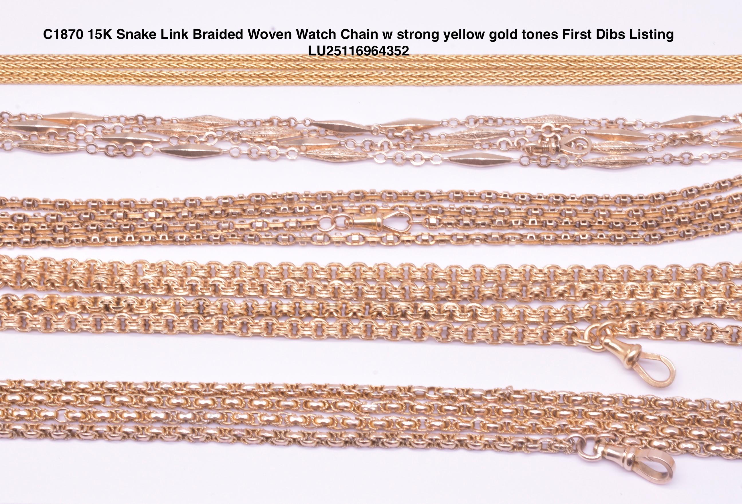 Victorian 15 Karat Snake Link Braided Woven Gold Watch Chain, 56