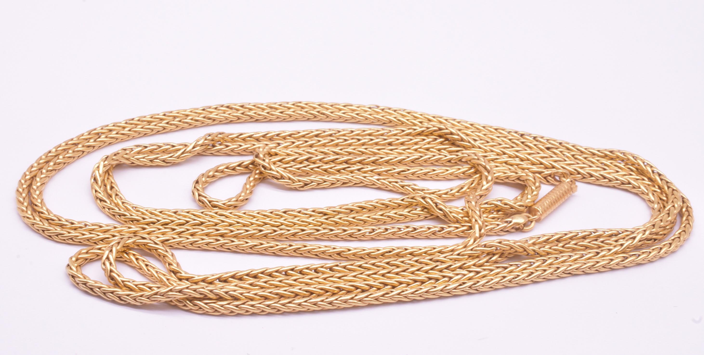 Victorian 15 Karat Snake Link Braided Woven Gold Watch Chain, 56