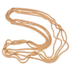 Victorian 15 Karat Snake Link Braided Woven Gold Watch Chain, 56"