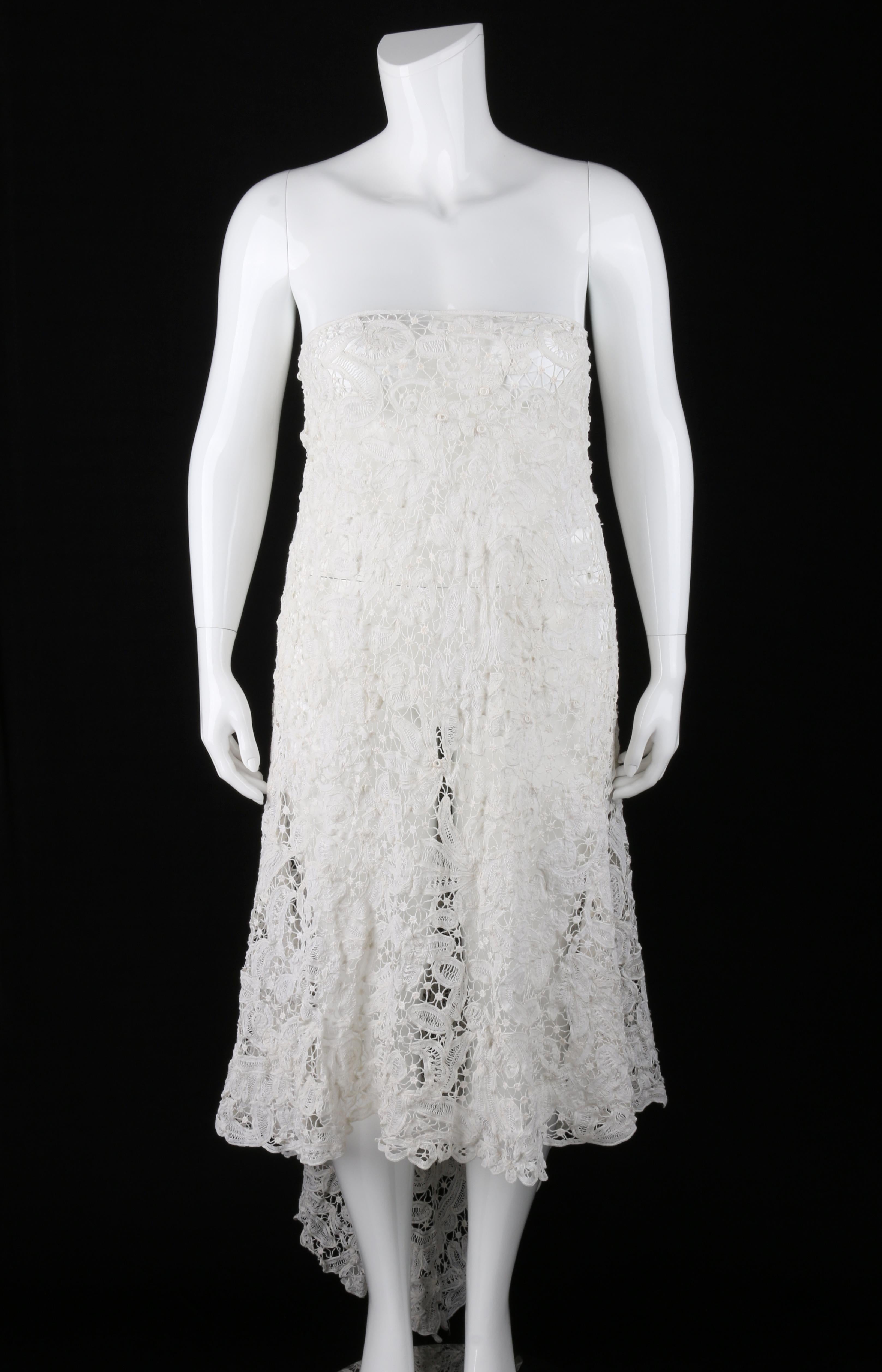 Gray VICTORIAN c.1900s OOAK White Gros Point De Venise Lace 4 Pc Skirt Top Sleeve Set