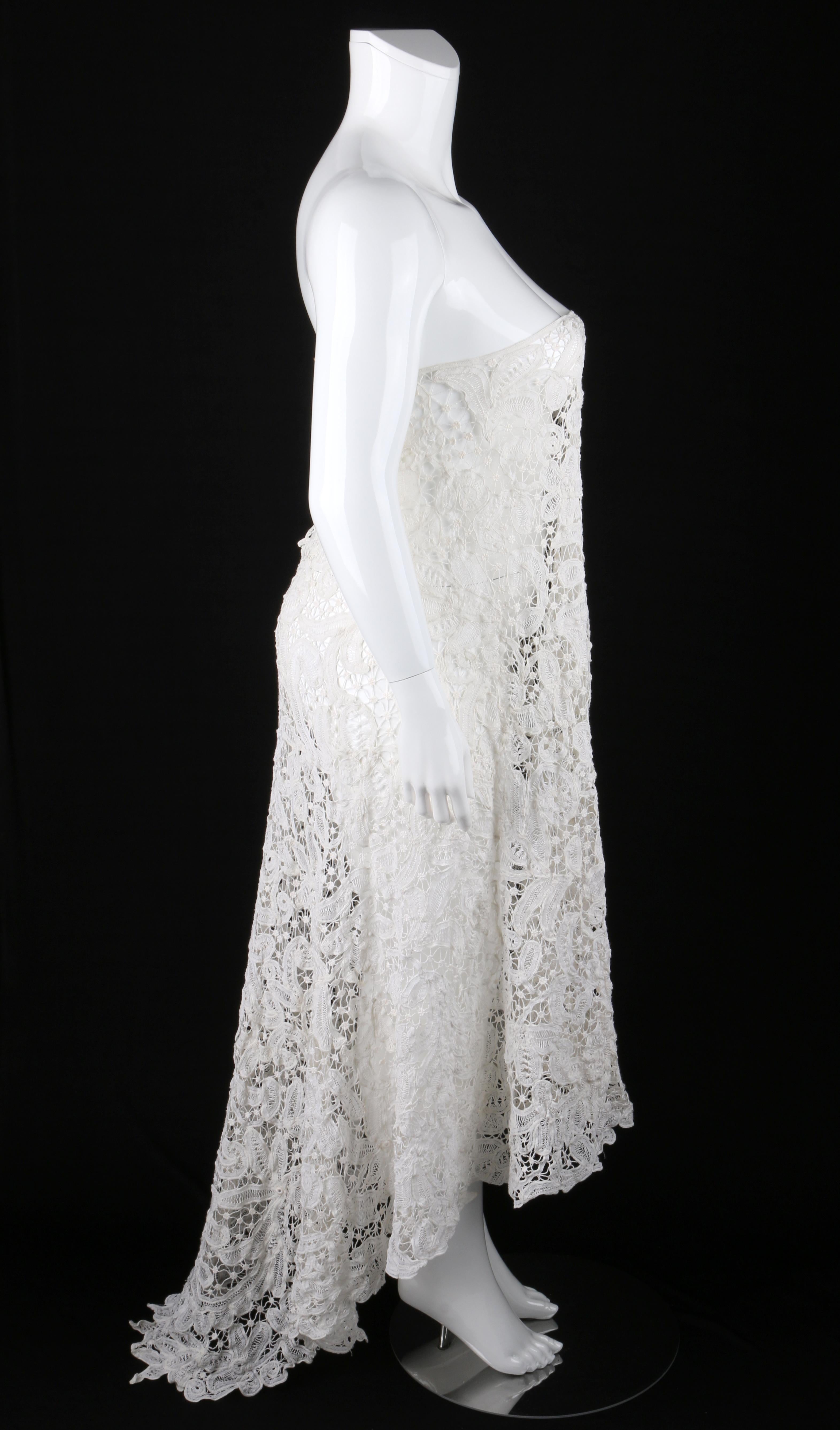 VICTORIAN c.1900s OOAK White Gros Point De Venise Lace 4 Pc Skirt Top Sleeve Set In Good Condition In Thiensville, WI
