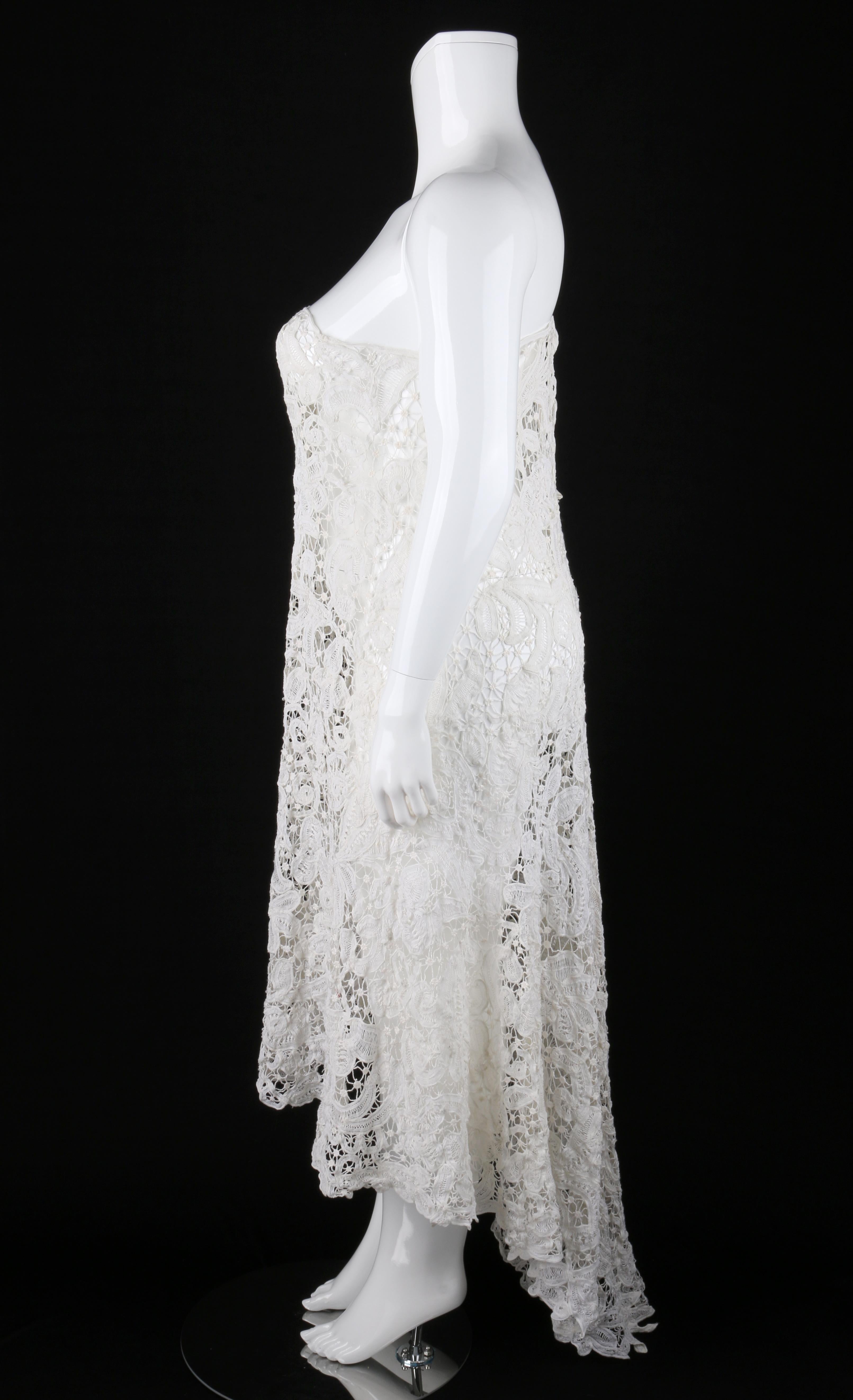 VICTORIAN c.1900s OOAK White Gros Point De Venise Lace 4 Pc Skirt Top Sleeve Set 1