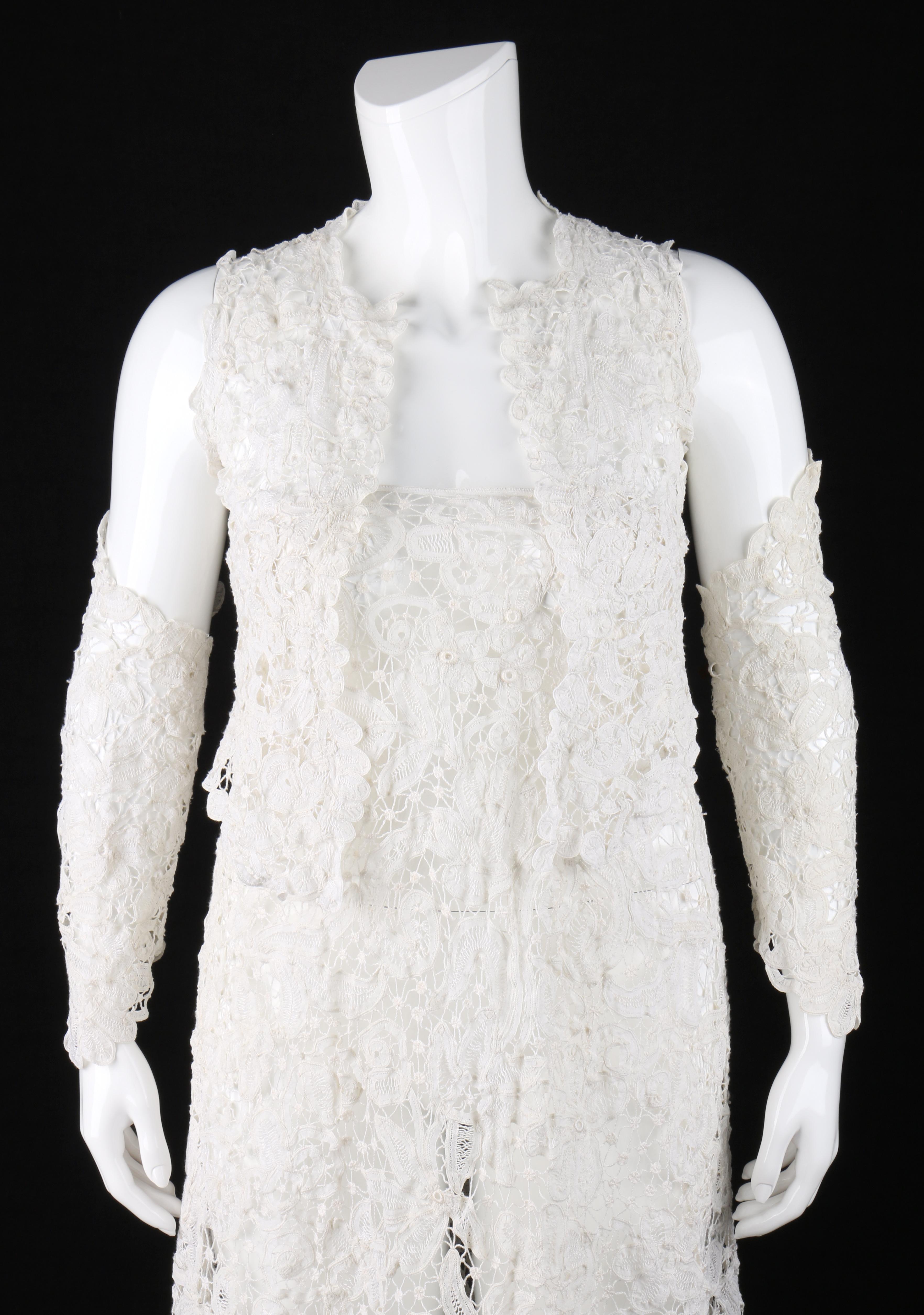 VICTORIAN c.1900s OOAK White Gros Point De Venise Lace 4 Pc Skirt Top Sleeve Set 2