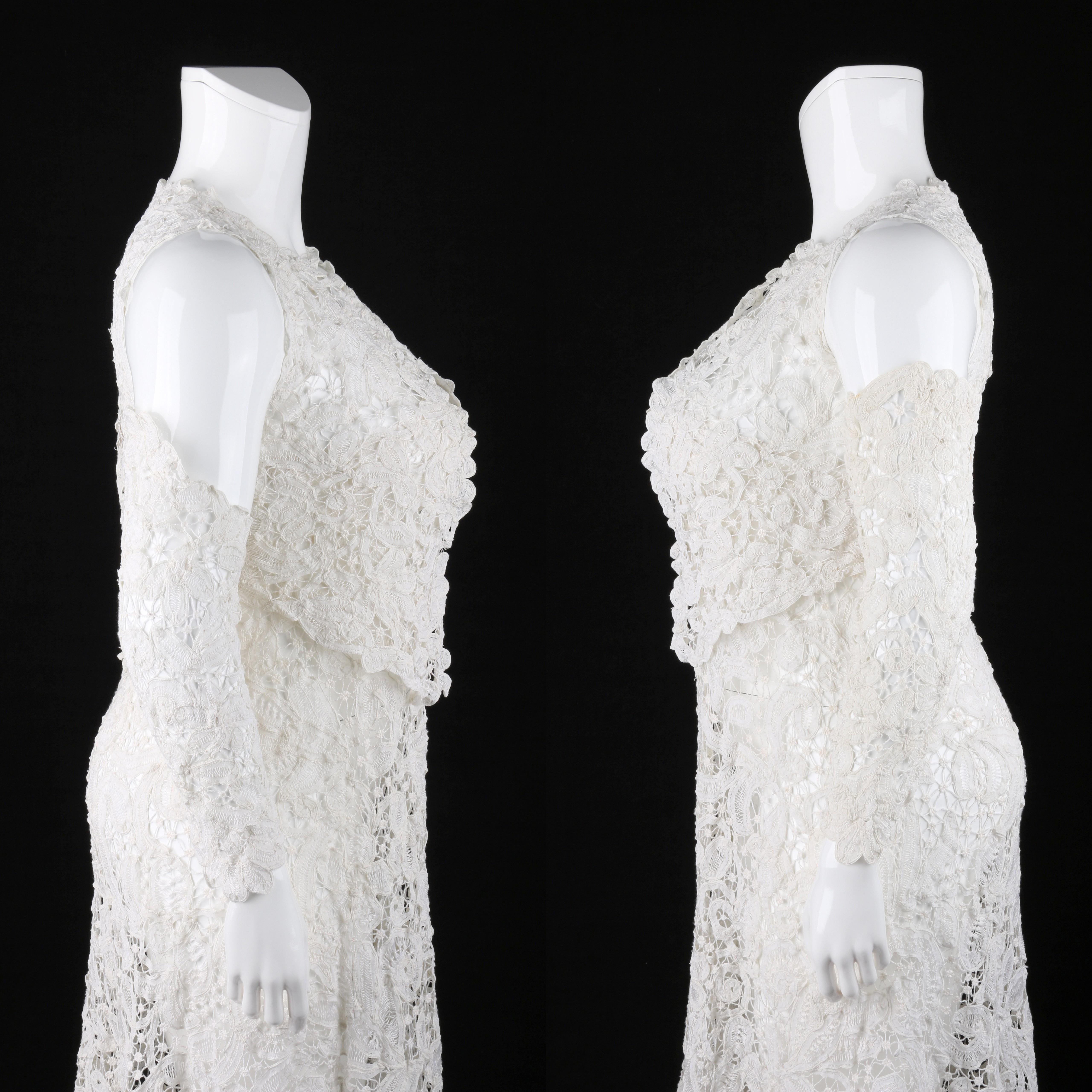 VICTORIAN c.1900s OOAK White Gros Point De Venise Lace 4 Pc Skirt Top Sleeve Set 3