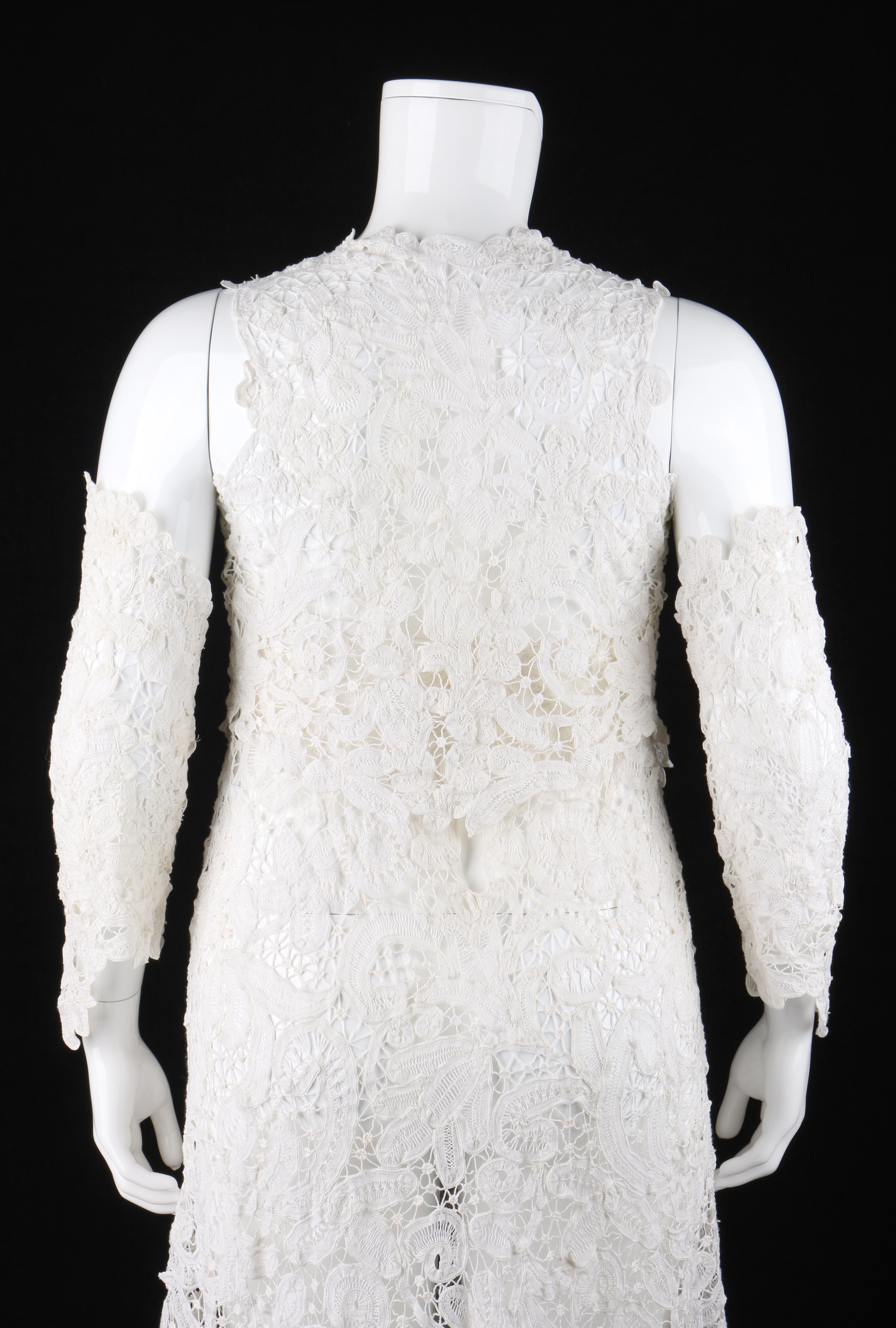 VICTORIAN c.1900s OOAK White Gros Point De Venise Lace 4 Pc Skirt Top Sleeve Set 4