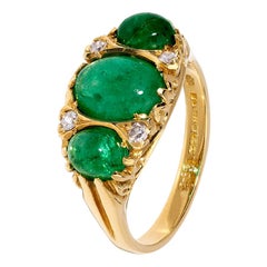 Victorian Cabochon Emerald Ring with Diamond Detail