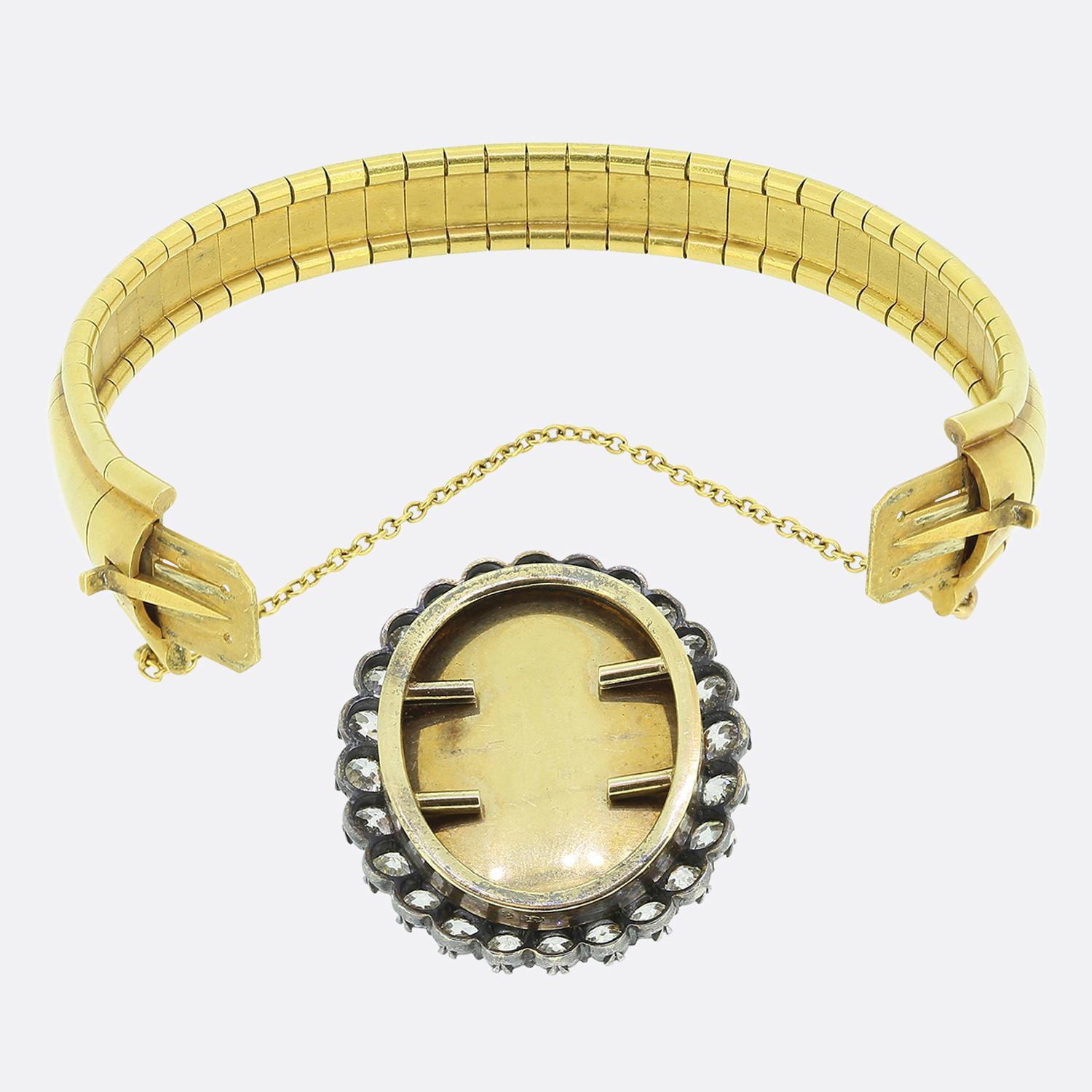 Women's or Men's Victorian Cabochon Garnet and Diamond Bangle Brooch