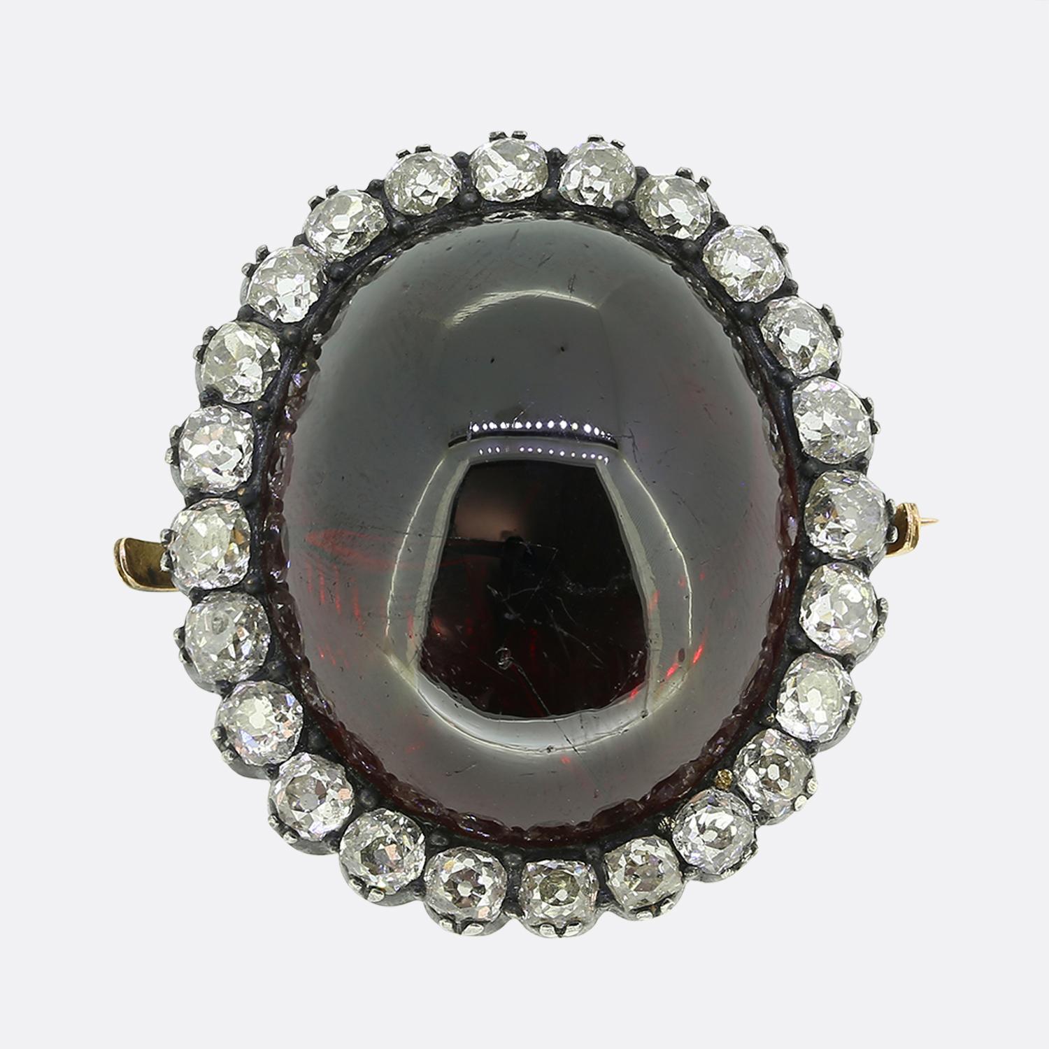 Victorian Cabochon Garnet and Diamond Bangle Brooch 1