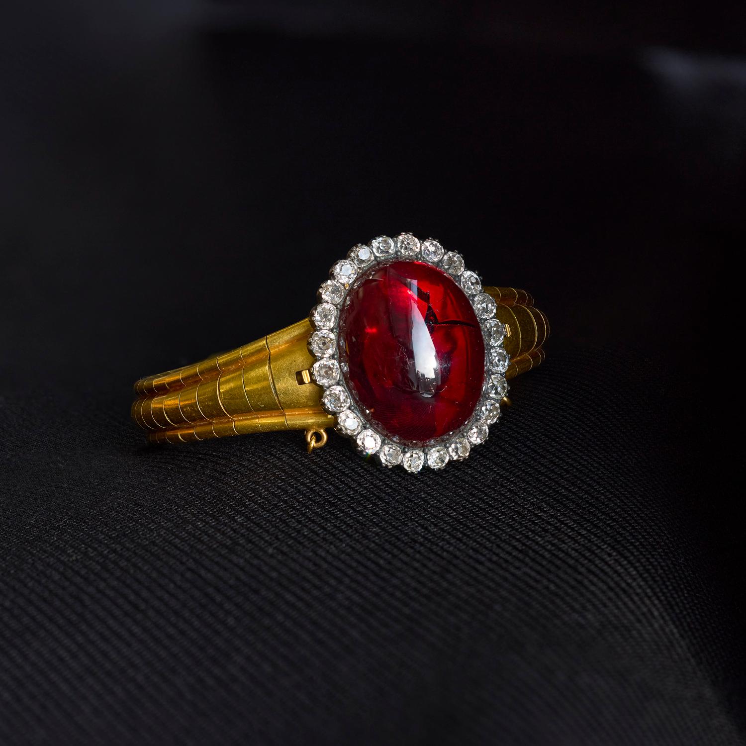 Victorian Cabochon Garnet and Diamond Bangle Brooch 4