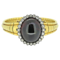 Victorian Cabochon Garnet and Diamond Bangle Brooch