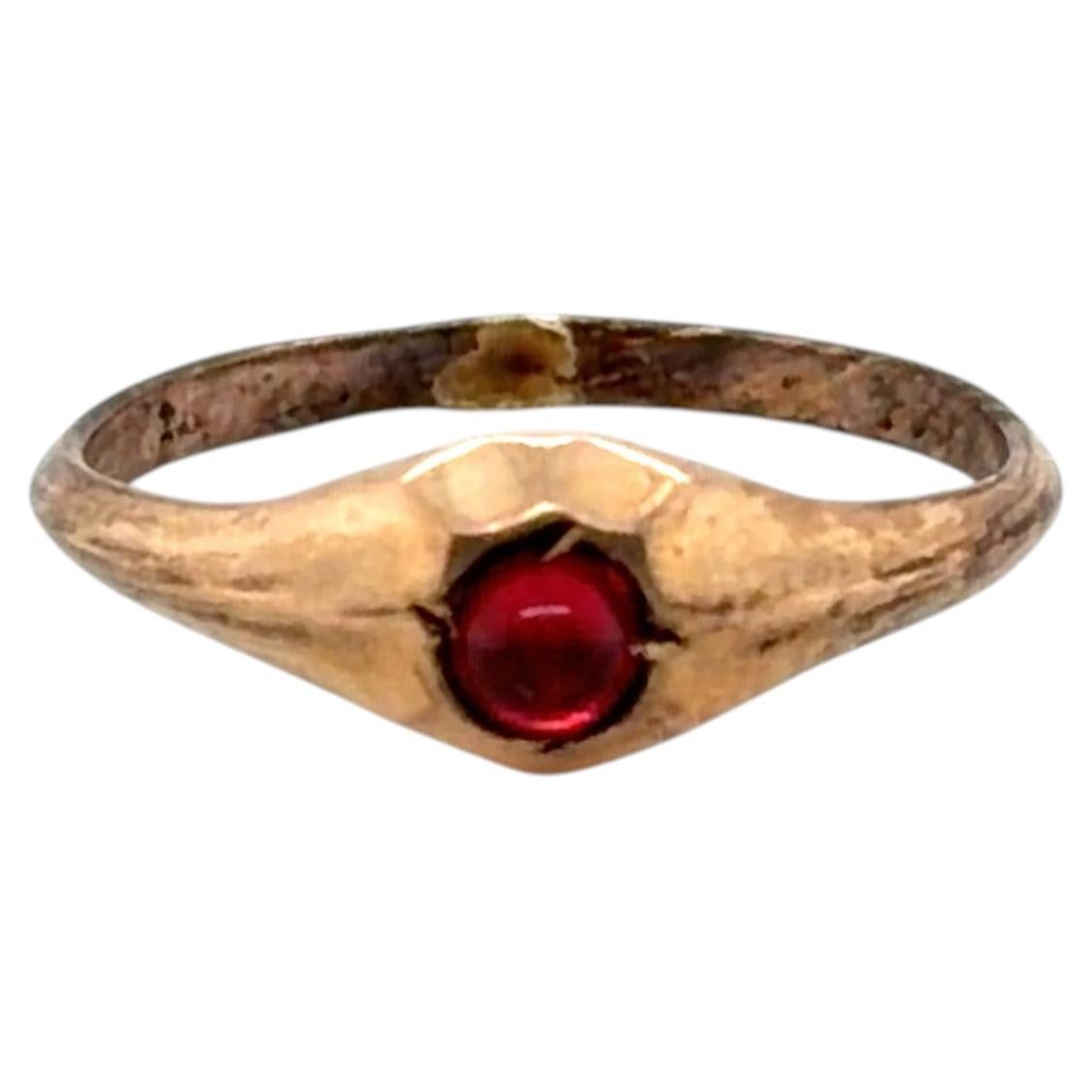 Victorian Cabochon Garnet Baby Ring 14K Yellow Gold Antique Original 1860's