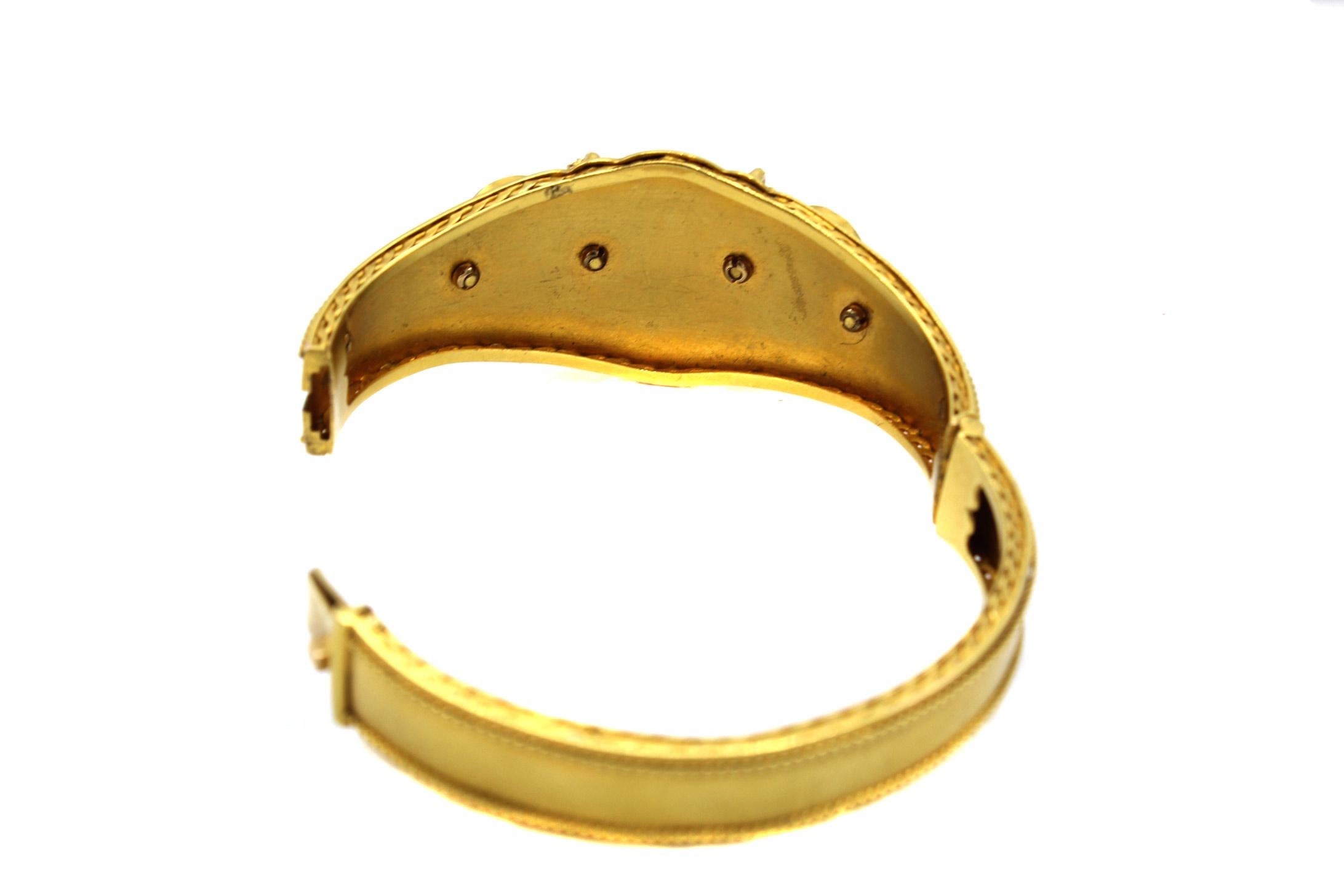 Women's or Men's Victorian Cabochon Garnet Gold Bangle Bracelet