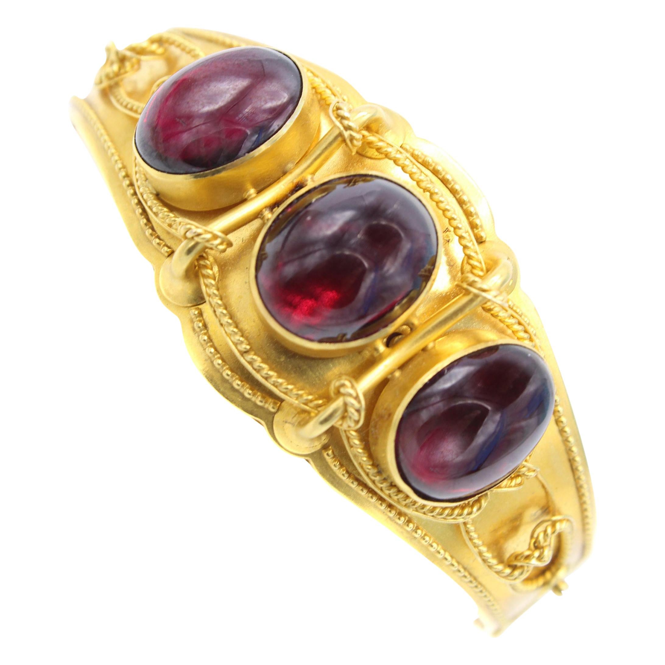 Victorian Cabochon Garnet Gold Bangle Bracelet