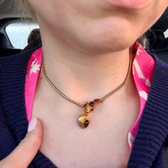 Victorian Cabochon Garnet Snake Necklace with a Heart Locket in Original Case