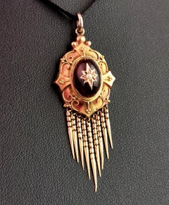 Victorian Cabochon garnet tassel pendant, 9ct gold, Pearl star