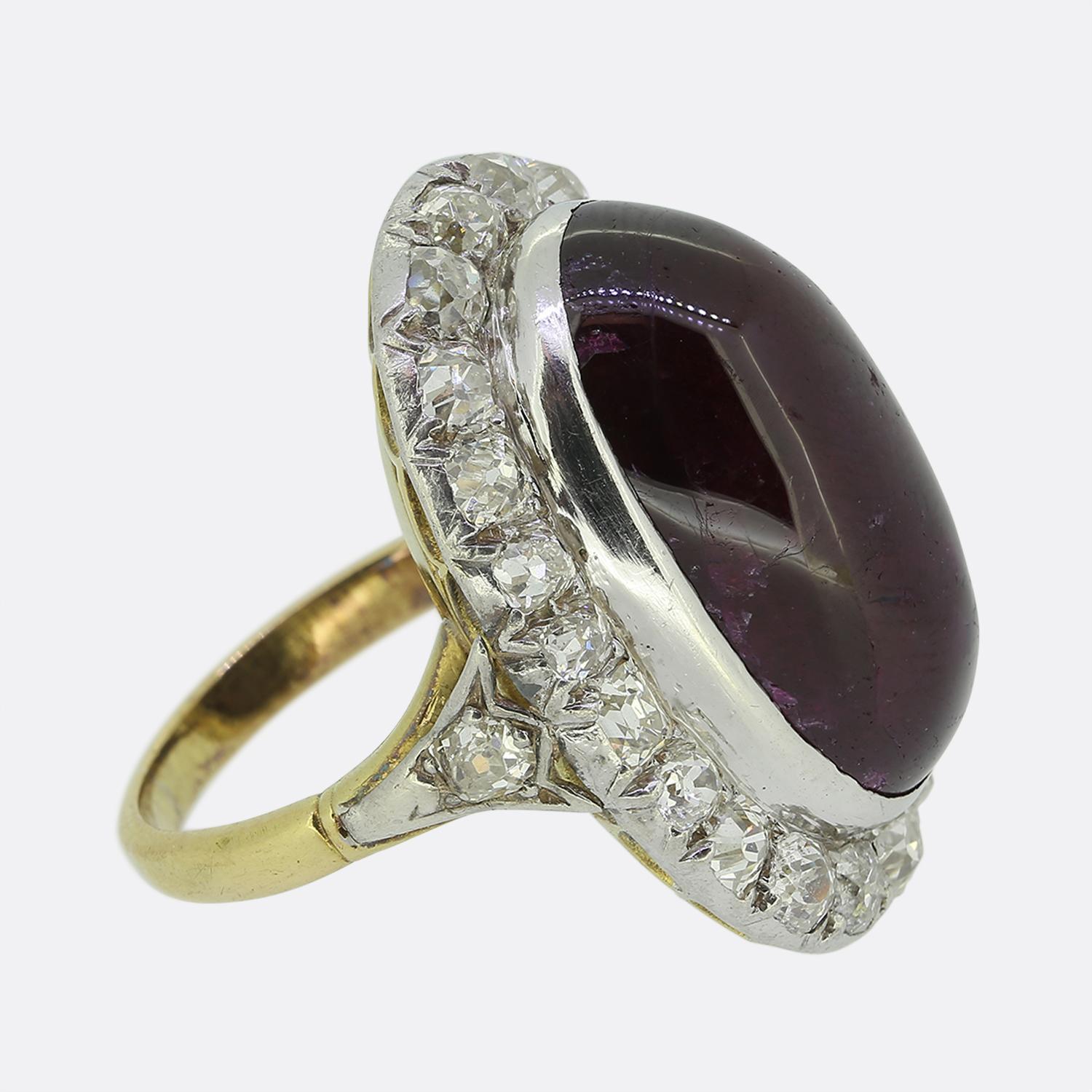 Victorian Cabochon Ruby and Diamond Cluster Ring In Good Condition For Sale In London, GB