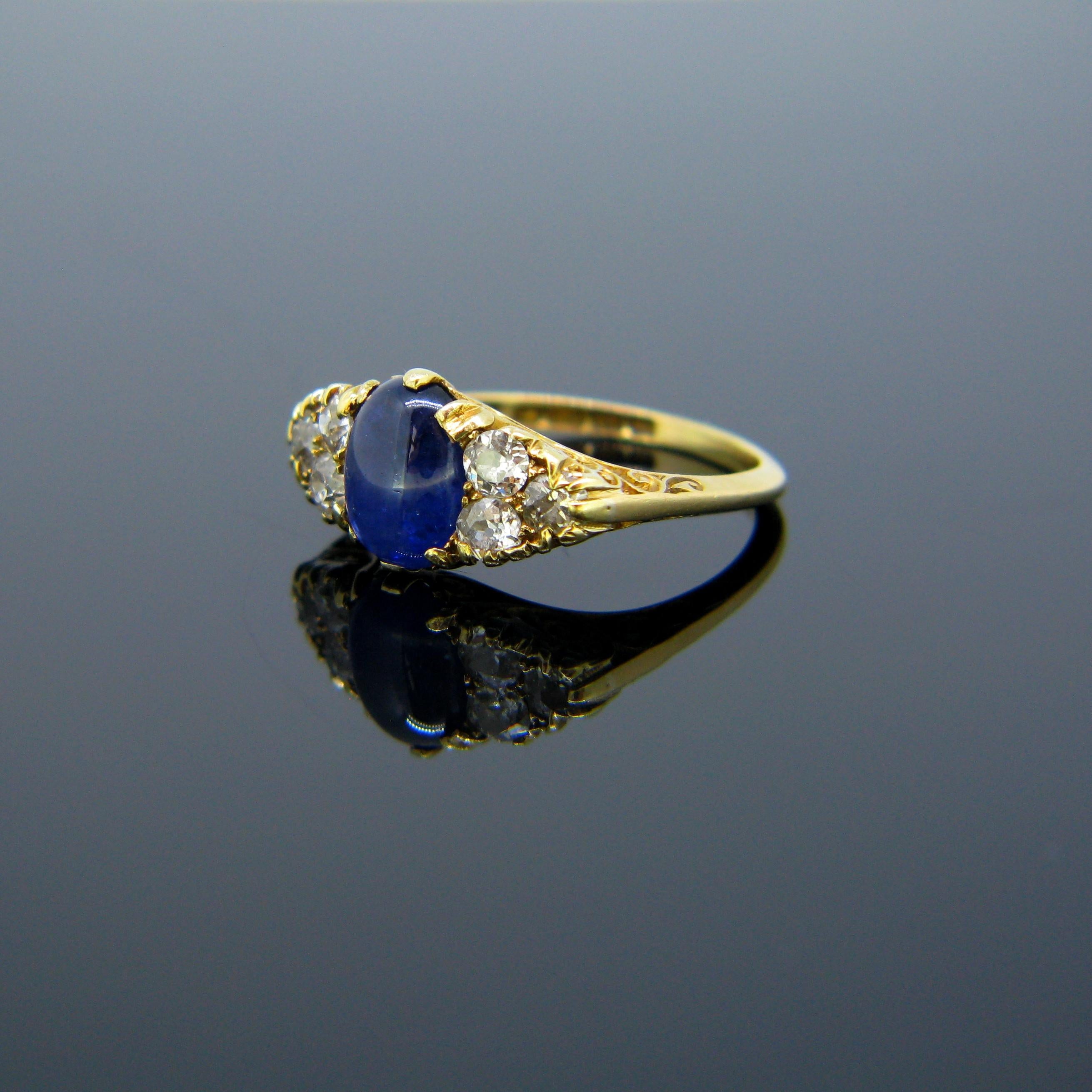 Victorian Cabochon Sapphire Old Cut Diamonds Yellow Gold Ring 1