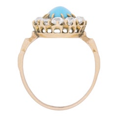 Victorian Cabochon Turquoise and Old Cut Diamond Halo Ring, circa 1880s