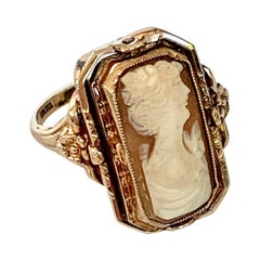 Antique Victorian Cameo and Black Onyx Reversible Mourning 10 Karat Yellow Gold Ring