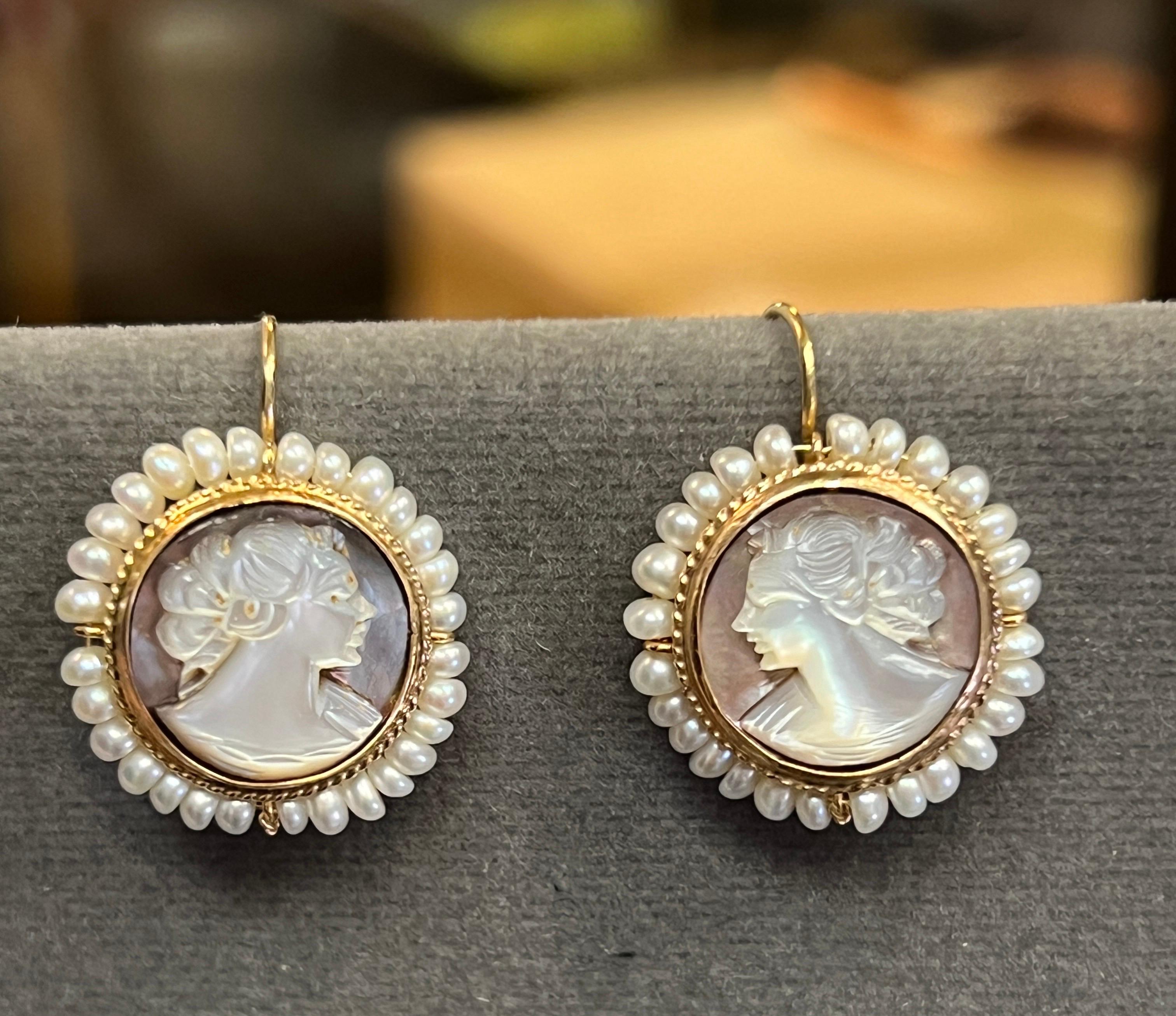 Women's Victorian Cameo and Pearl Earrings For Sale