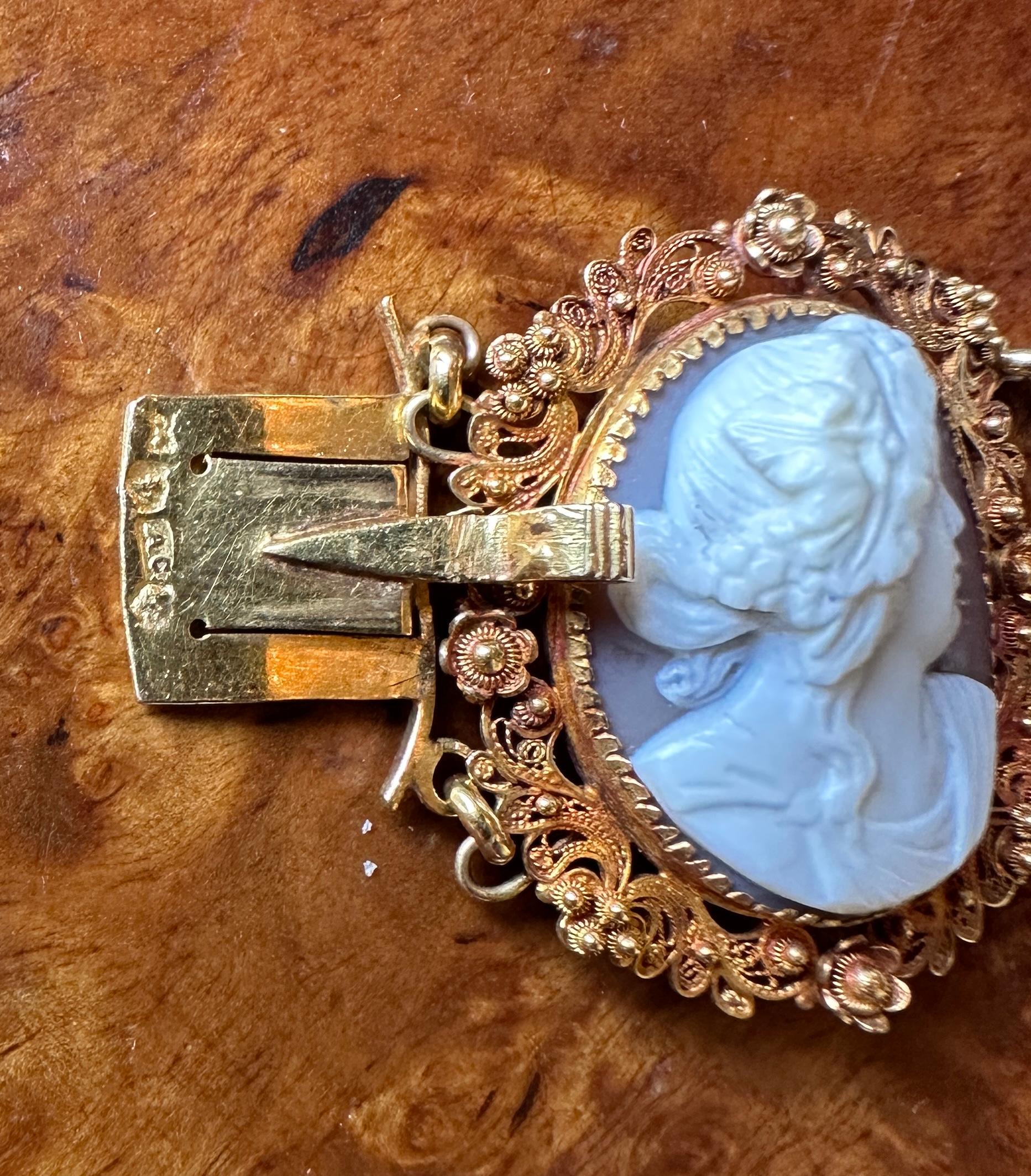 Victorian Cameo Bracelet 14 Karat Gold Neoclassical Goddess Maiden Circa 1860 For Sale 6