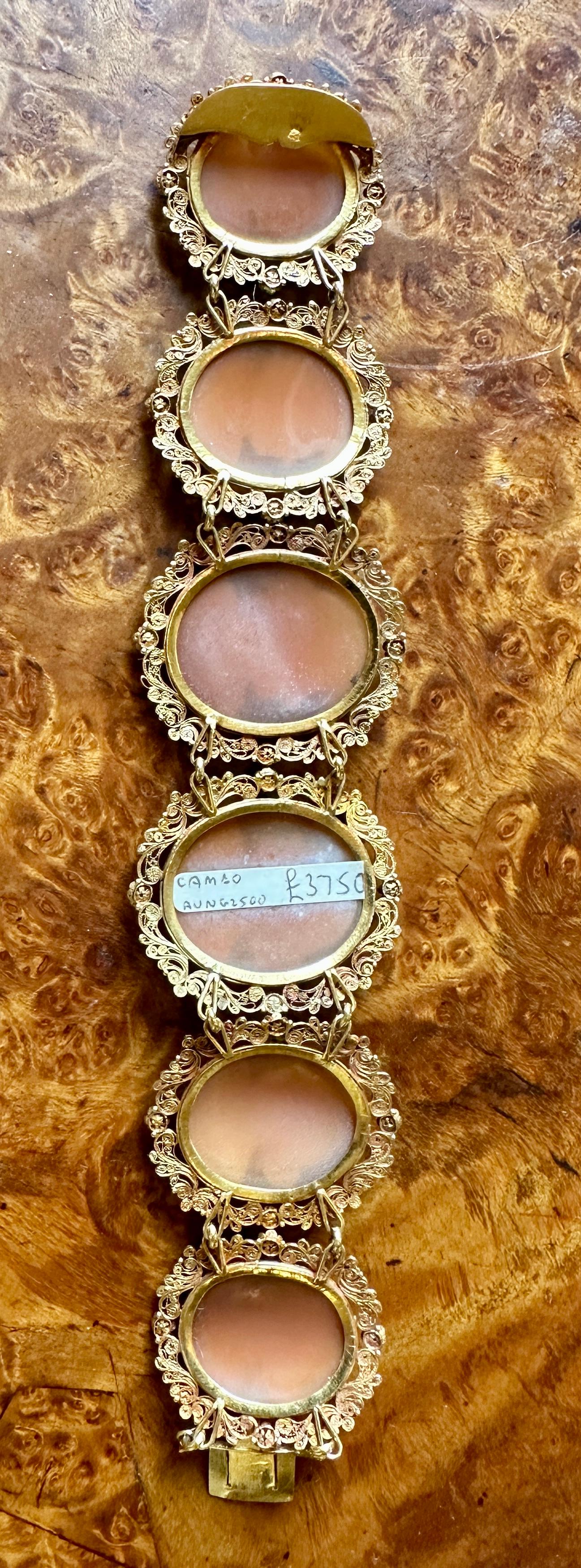 Victorian Cameo Bracelet 14 Karat Gold Neoclassical Goddess Maiden Circa 1860 For Sale 7