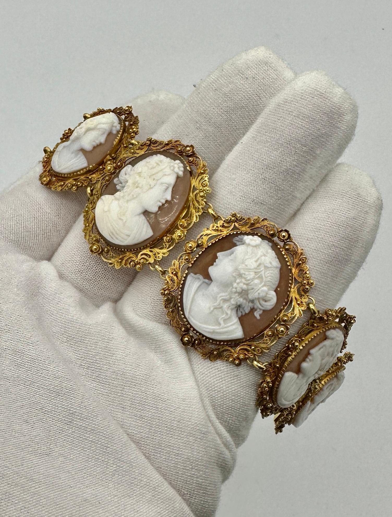 Victorian Cameo Bracelet 14 Karat Gold Neoclassical Goddess Maiden Circa 1860 In Excellent Condition For Sale In New York, NY