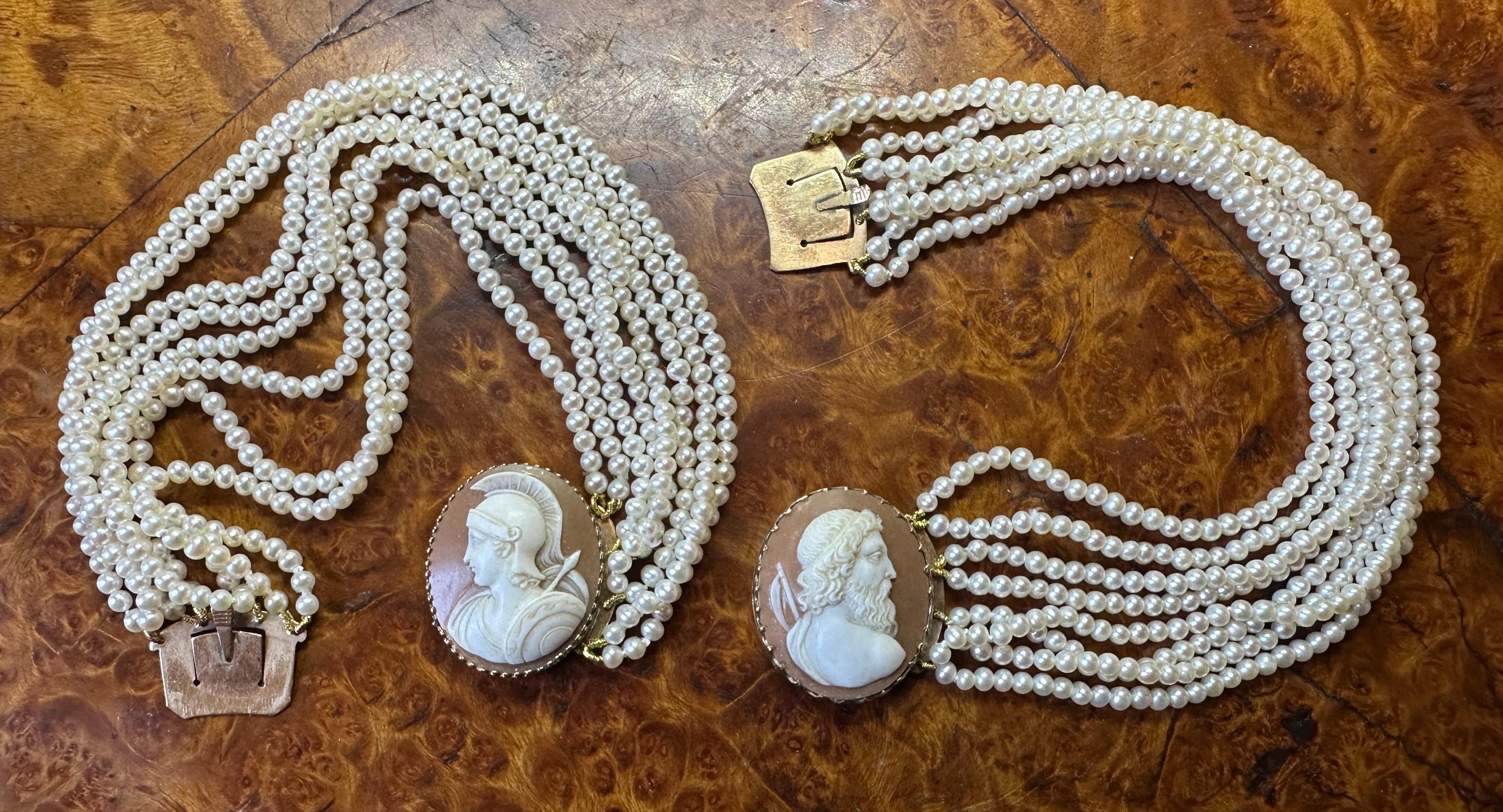 Bracelets Victoriens en Camée Or Perle Zeus Athéna Déesse Néoclassique Circa 1860 en vente 1