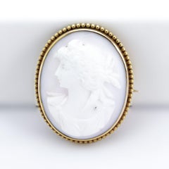 Victorian Cameo Brooch, Intricate Carving of Lady with Long, Curly Locks