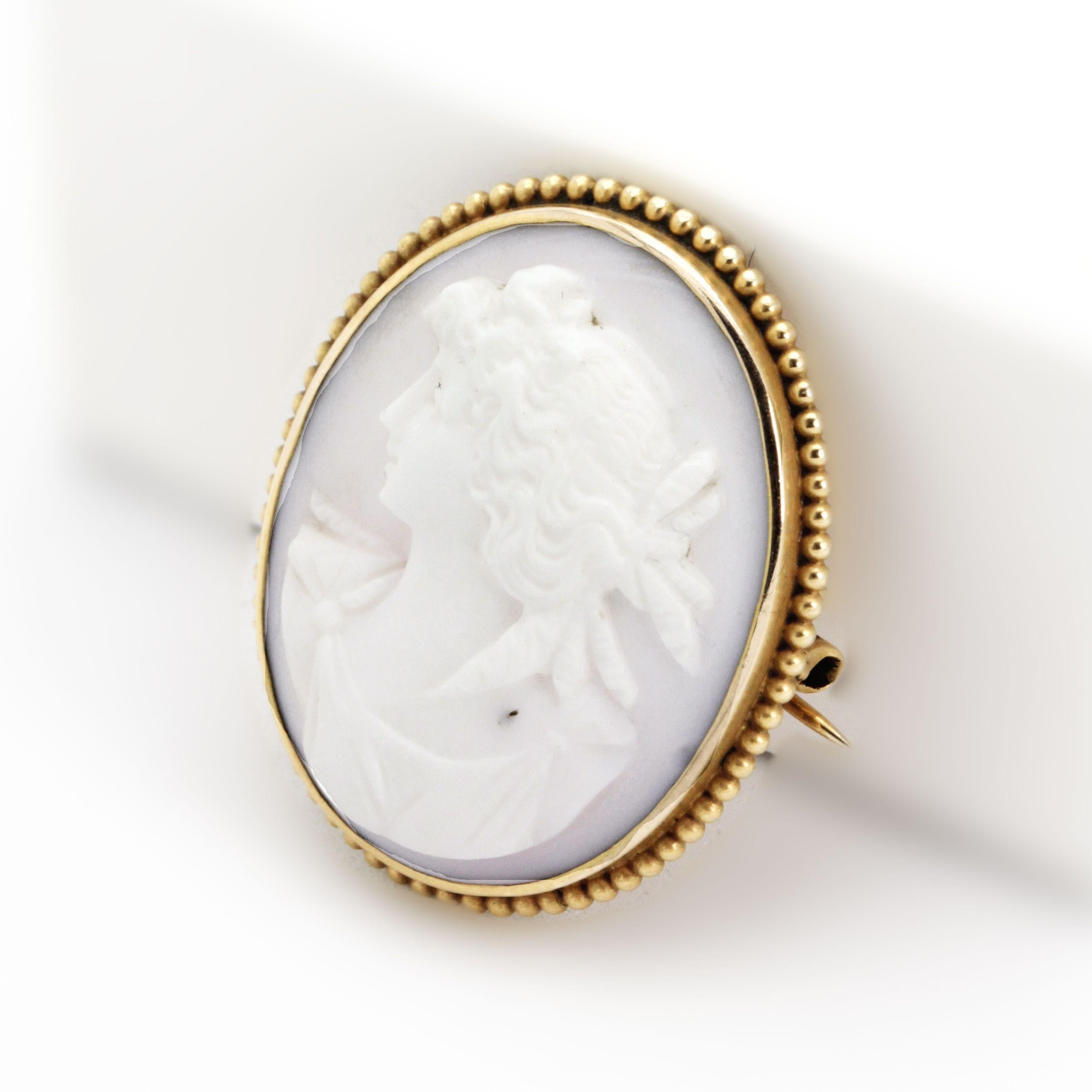 Victorian Cameo Brooch, Intricate Carving of Lady with Long, Curly Locks For Sale 4