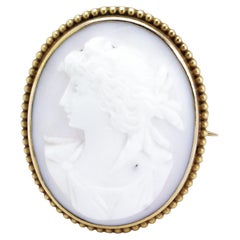 Antique Victorian Cameo Brooch, Intricate Carving of Lady with Long, Curly Locks