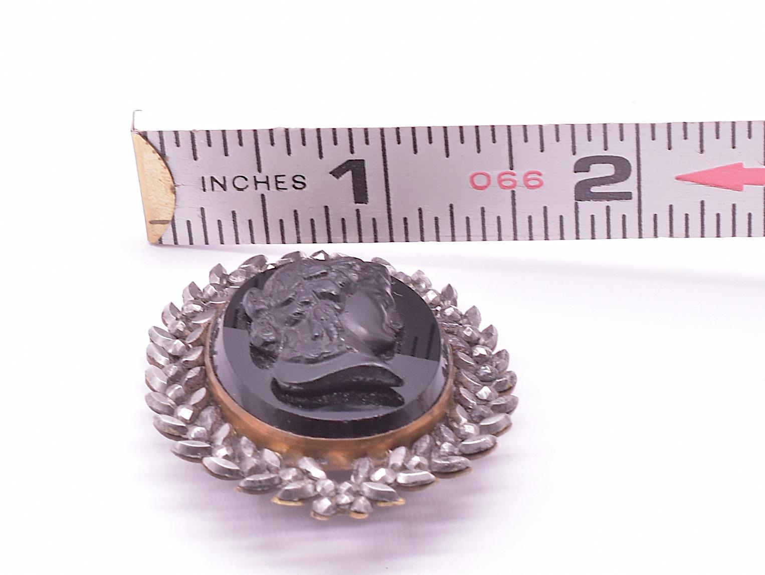 Victorian Cameo Brooch of a Bacchante in French Jet and Cut Steel 1