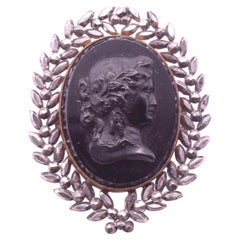 Antique Victorian Cameo Brooch of a Bacchante in French Jet and Cut Steel