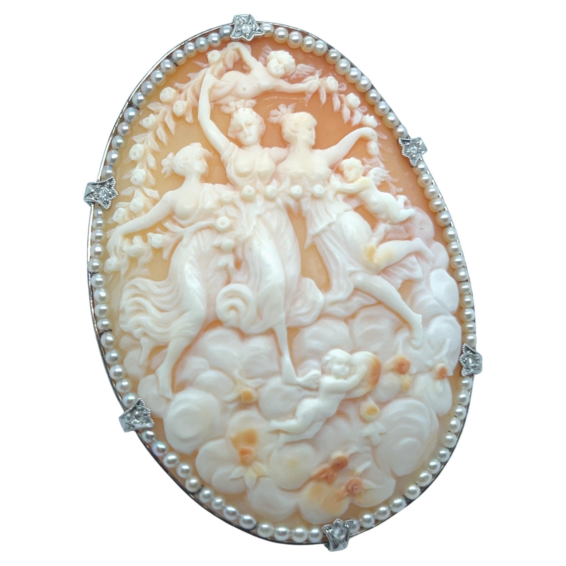 Victorian Cameo Brooch with Pearls & Damonds in Platinum For Sale 10