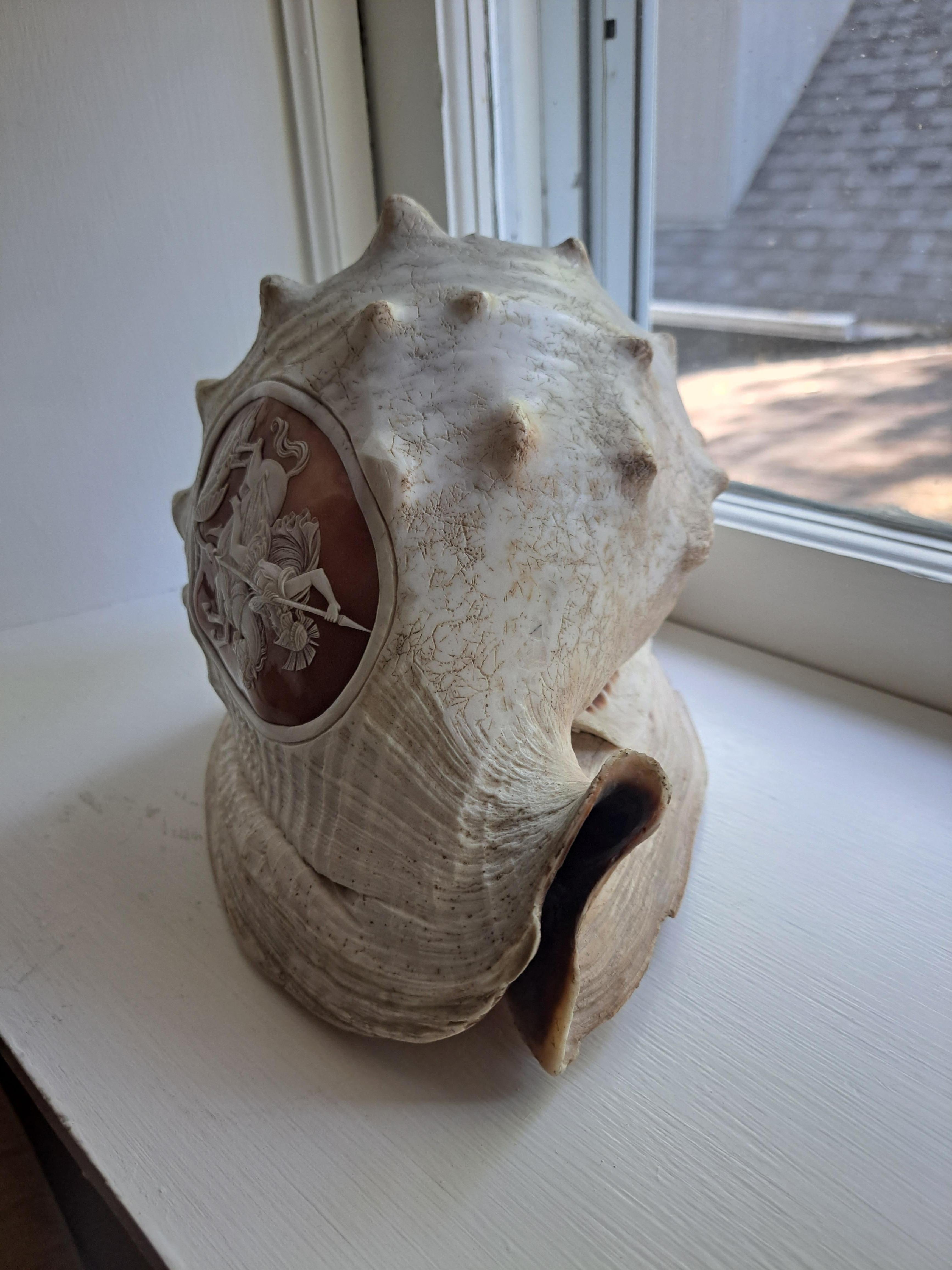 Victorian Cameo Carved Conch Shell c1880 St George Dragon Antique For Sale 5