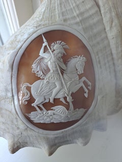 Victorian Cameo Carved Conch Shell c1880 St George Dragon Antique