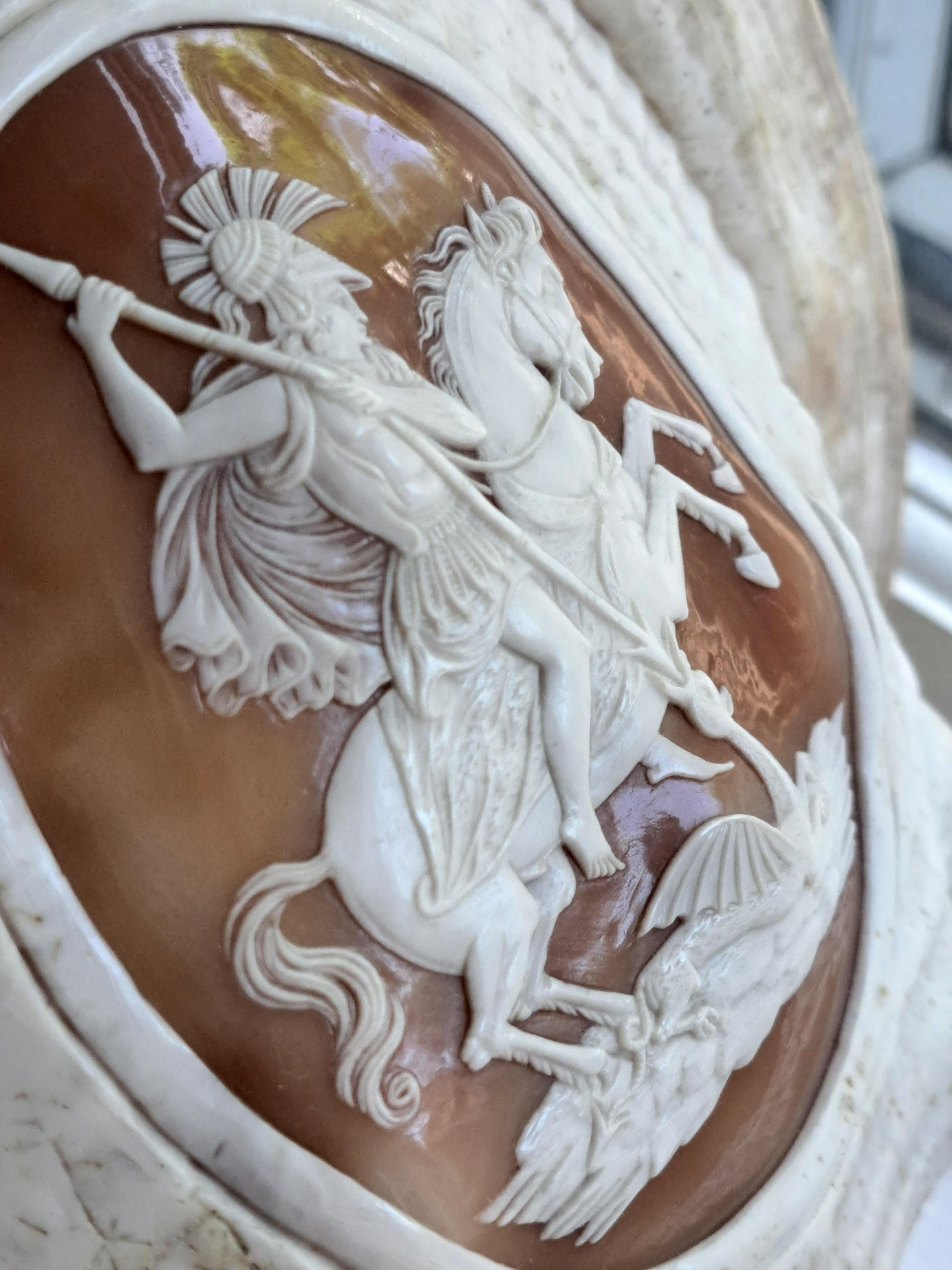 Victorian Cameo Carved Conch Shell c1880 St George Dragon Antique For Sale 4