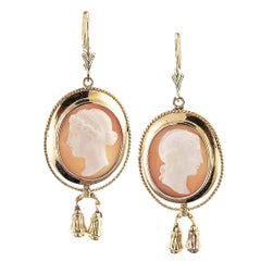 Victorian Cameo Gold Pendent Earrings