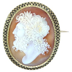 Victorian Cameo Man Shell and 14k Yellow Gold Brooch/Pin