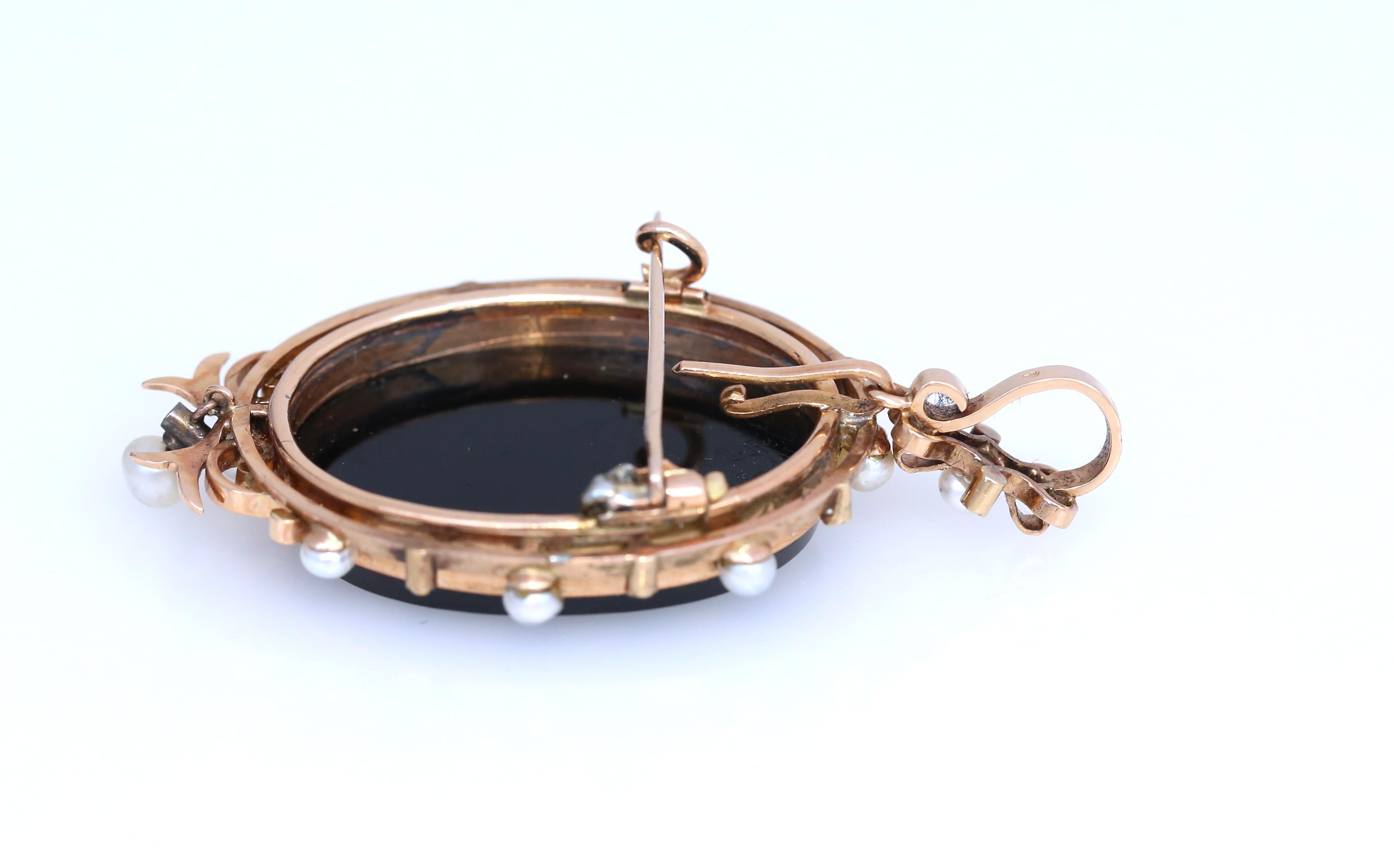 Victorian Cameo Onyx Set Bracelet Pendant Earrings 18k Gold Original Box, 1900 For Sale 3