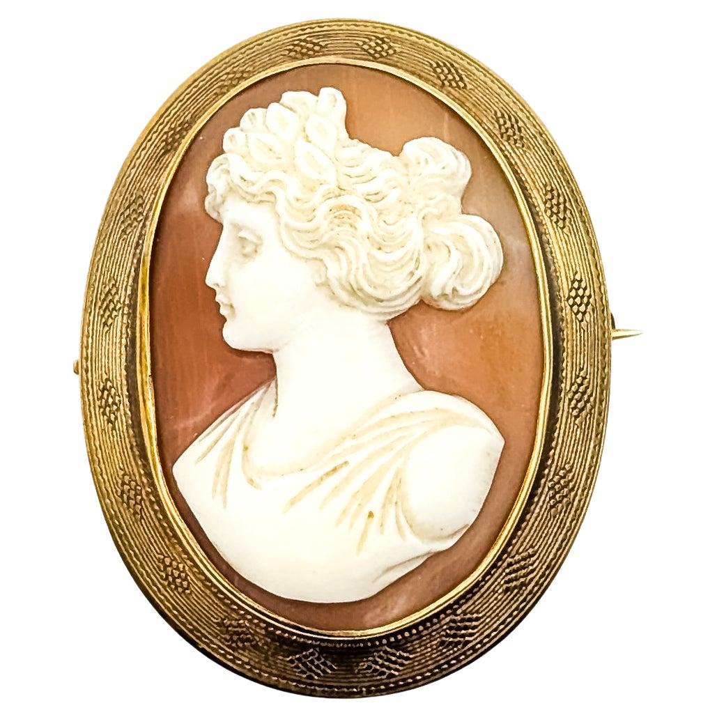 Pendentif camée victorien en or jaune 14k en vente