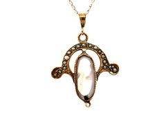 Victorian Cameo Seed Pearl Pendant Necklace Antique 14K Original 1890's