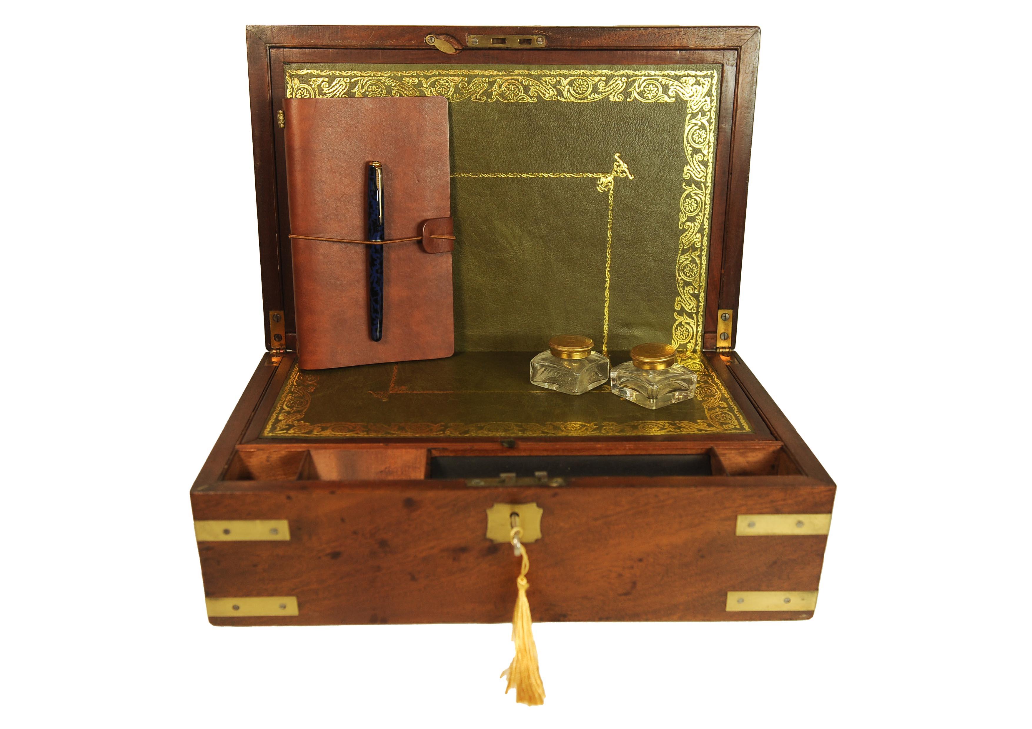 Viktorianische Campaigner Messing gebundene Schreiben Slope mit einem grünen Leder Interieur im Angebot 5