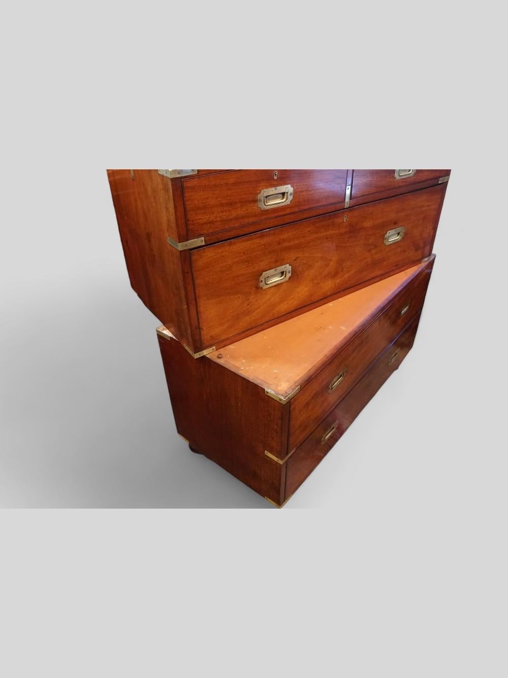The Victorian campaign chest would have been commissioned / purchased from a specialist military officers outfitters, usually the Army & Navy stores. This example is their classic design, although it does not have their trade label.
Once an Officer