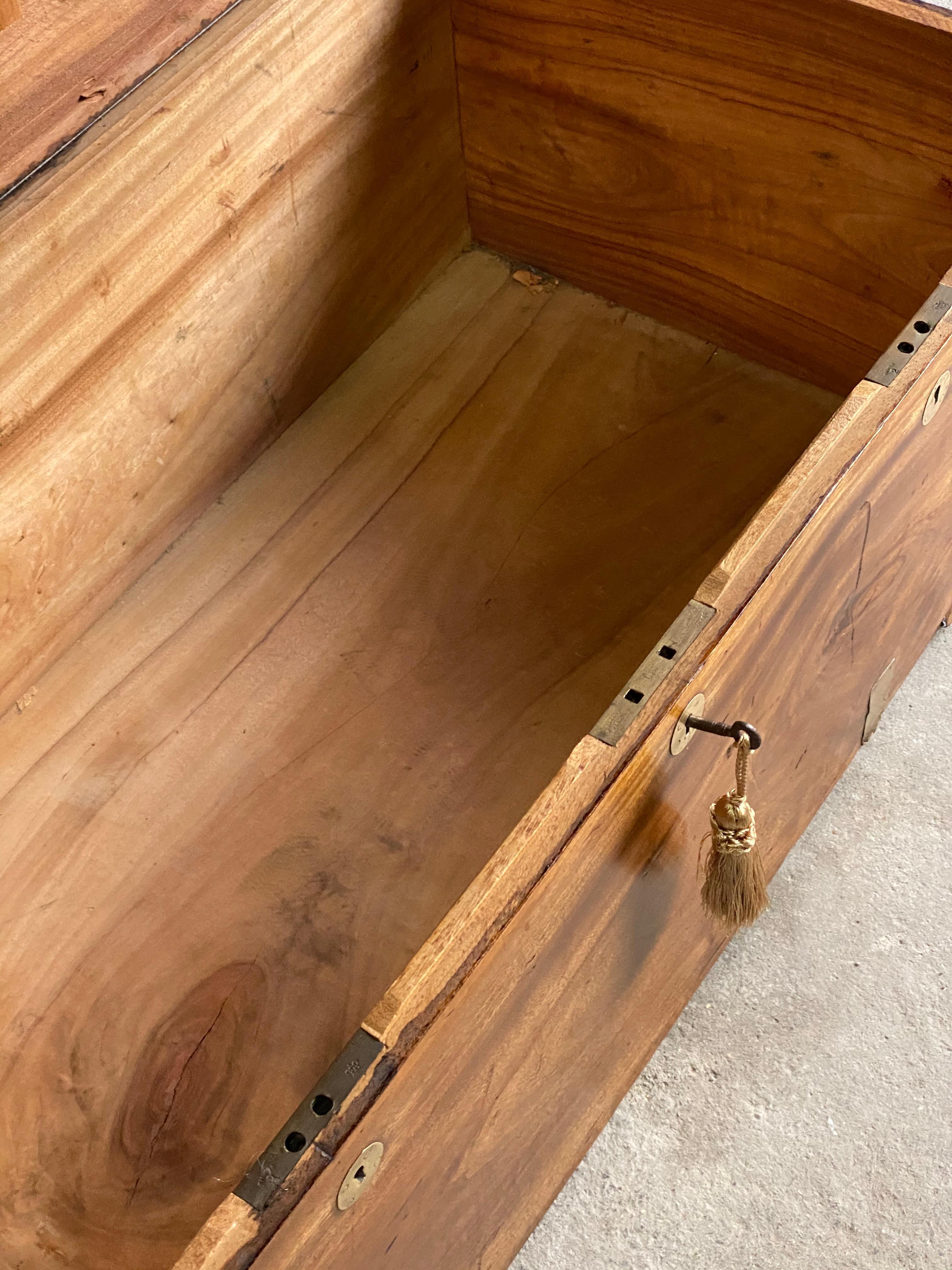 Victorian Campaign Trunk Chest Teak Camphor Wood Royal Navy Interest, circa 1890 3