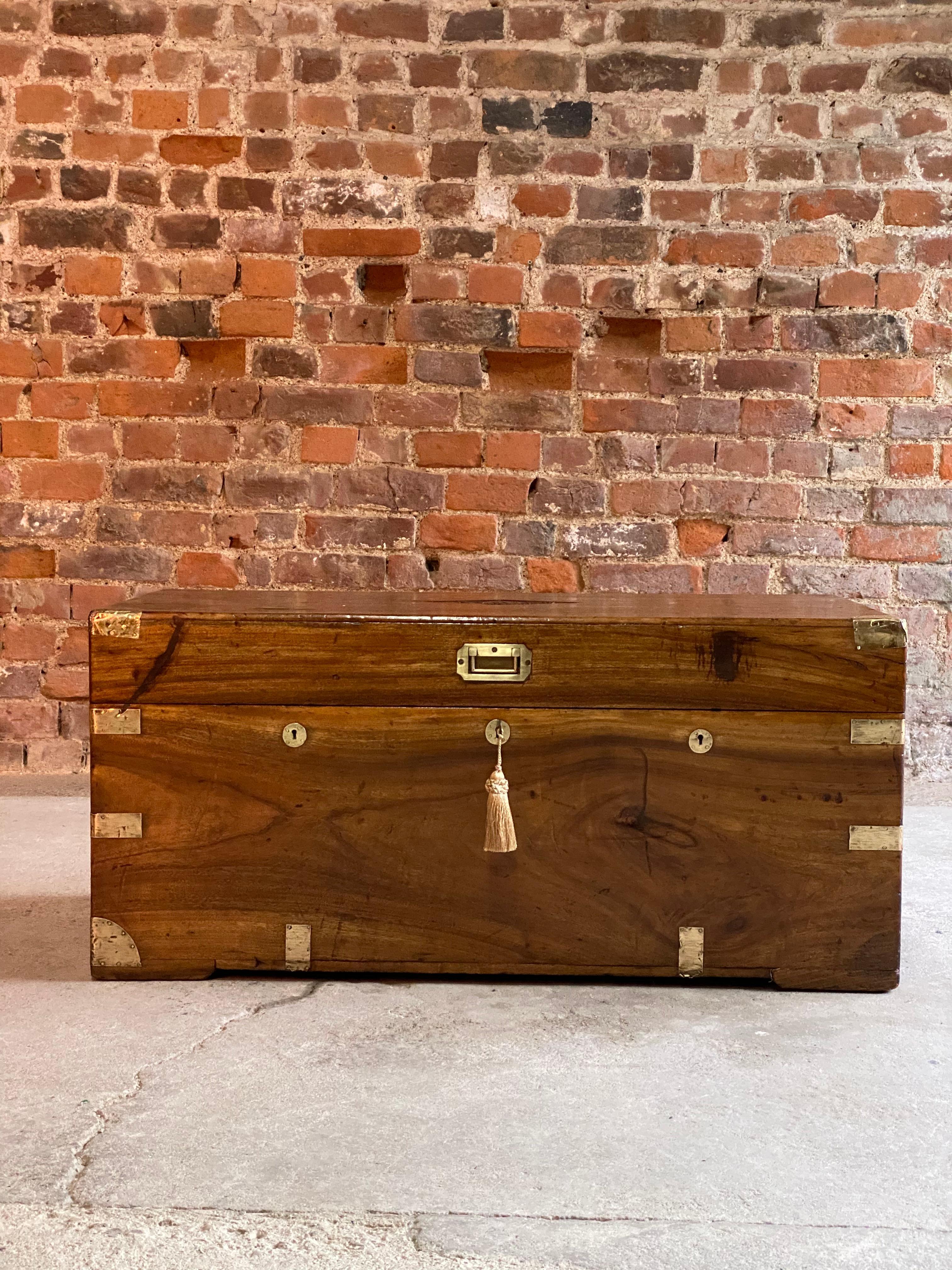 Victorian Campaign Trunk Chest Teak Camphor Wood Royal Navy Interest, circa 1890 4