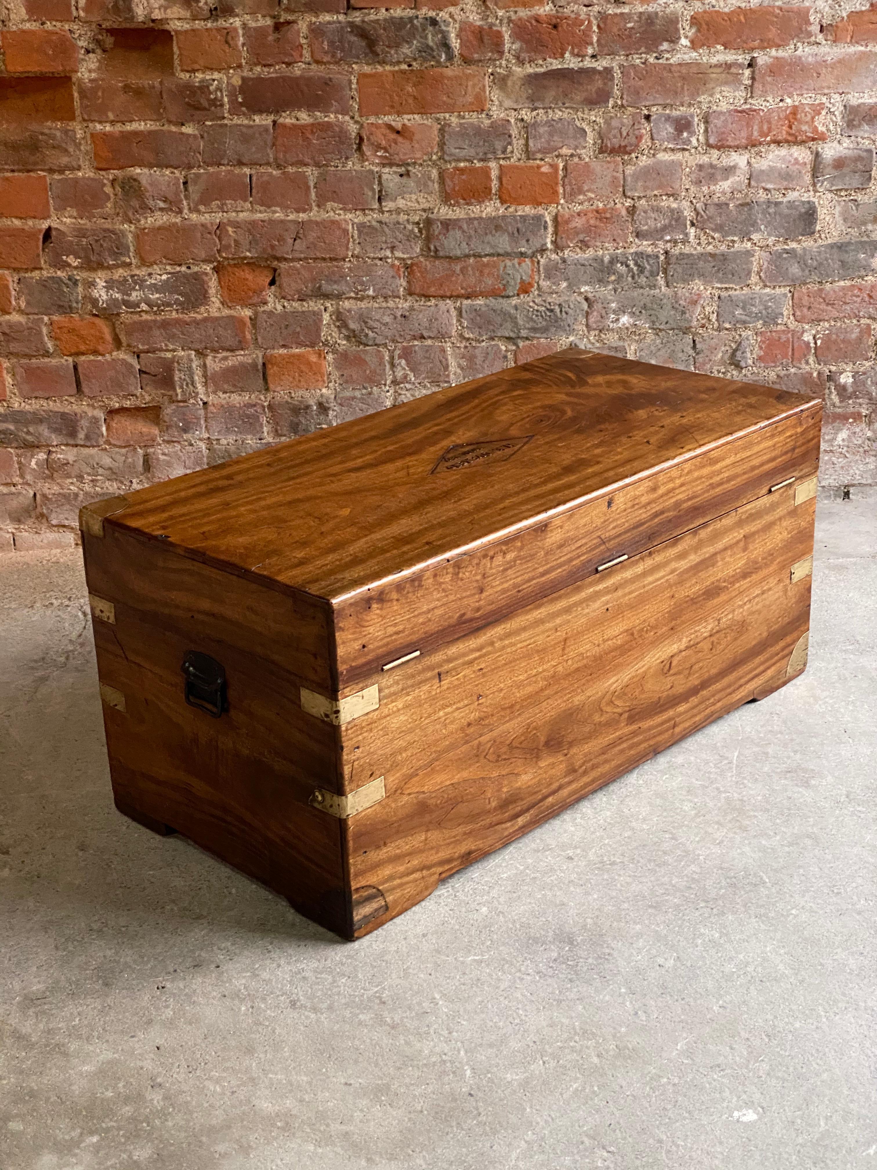 Victorian Campaign Trunk Chest Teak Camphor Wood Royal Navy Interest, circa 1890 5