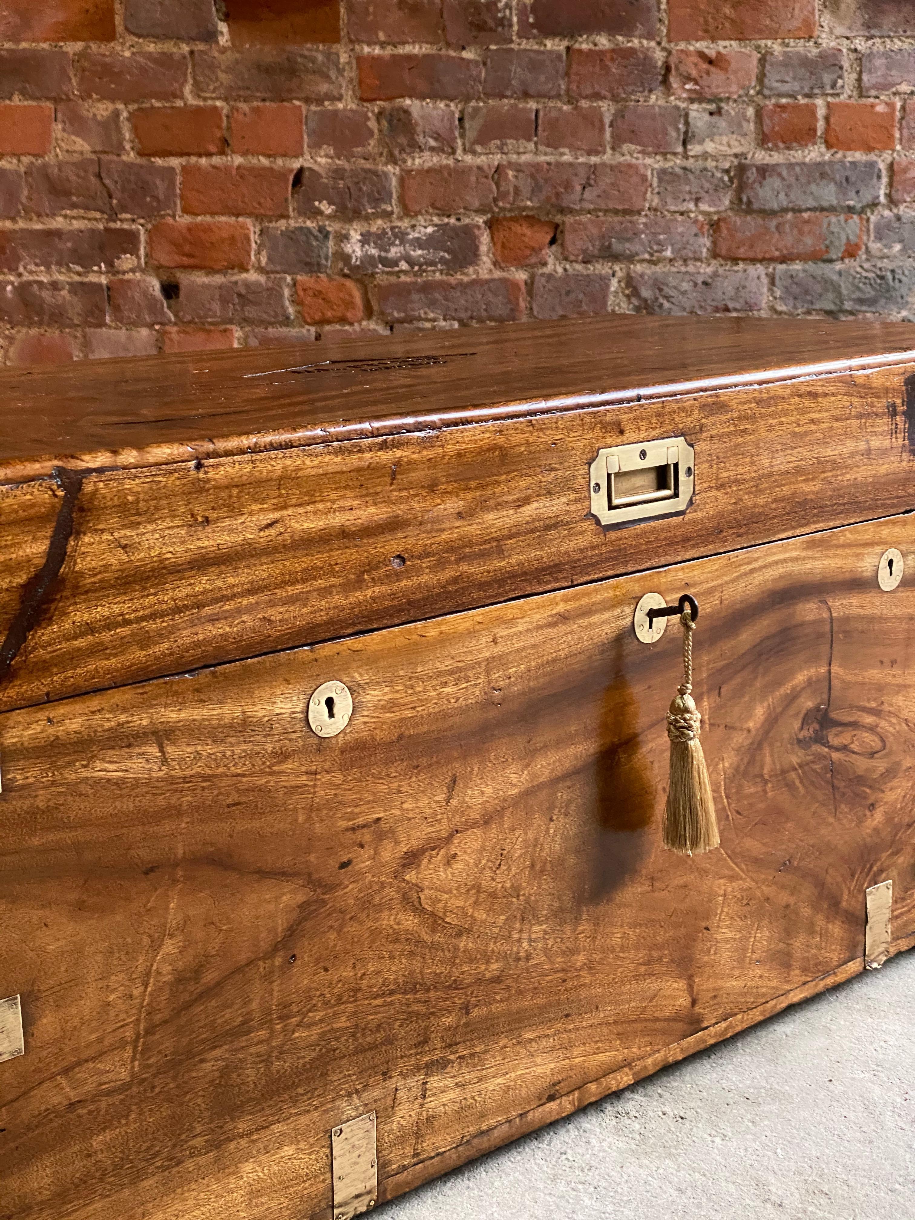 British Victorian Campaign Trunk Chest Teak Camphor Wood Royal Navy Interest, circa 1890