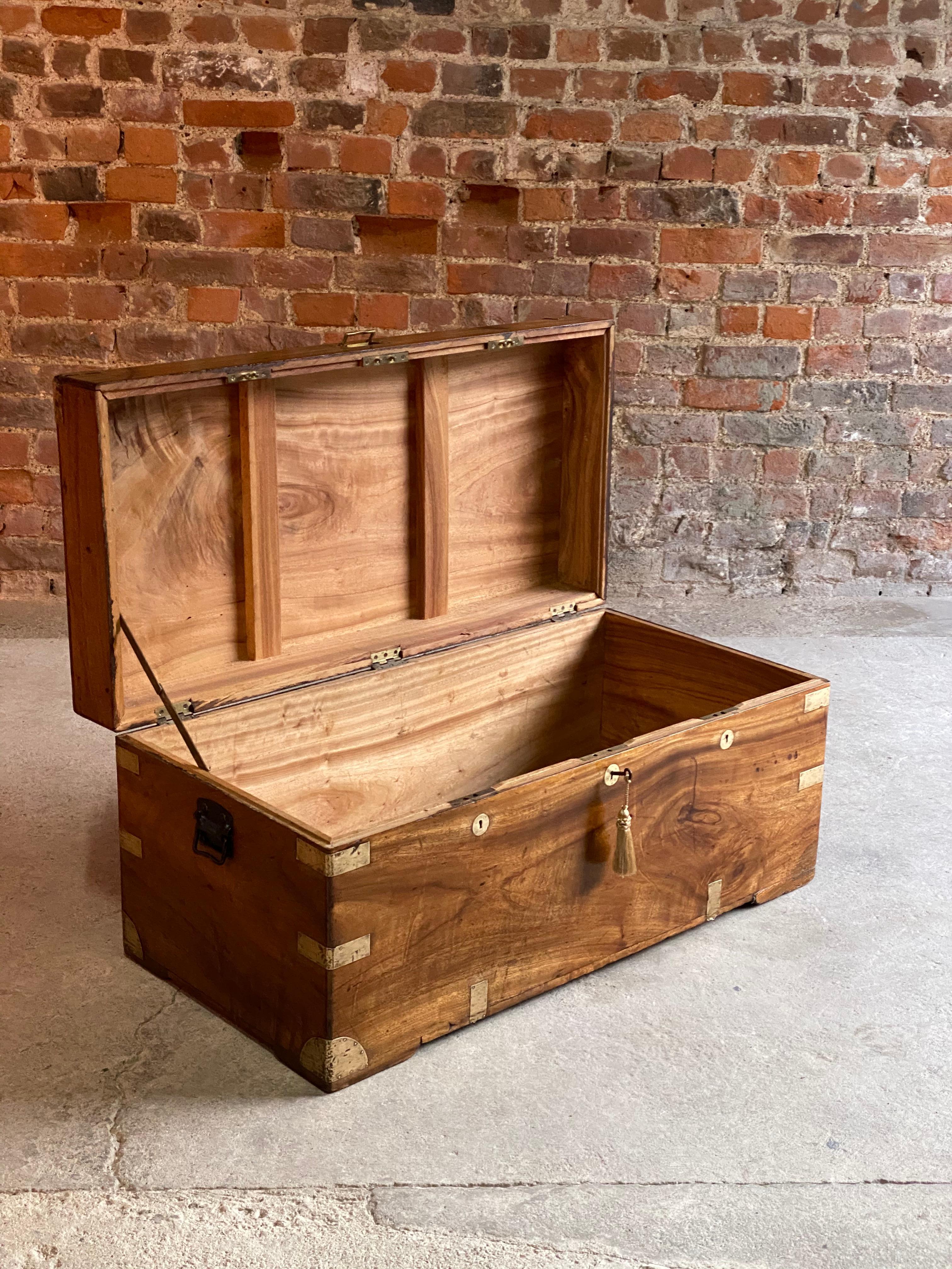 Victorian Campaign Trunk Chest Teak Camphor Wood Royal Navy Interest, circa 1890 2